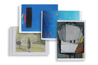 Set of four art cards on a white background
