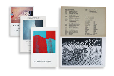 Collection of W. Barns-Graham exhibition flyers with abstract designs and text on a white background