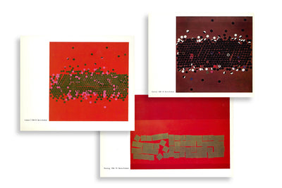 Set of three abstract art prints on a white background