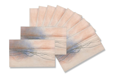 A set of 10 cards with image of a drawing of eight wavy lines on a pink and blue background