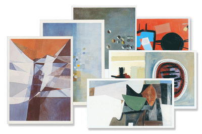 A set of 6 postcards with images of abstract art