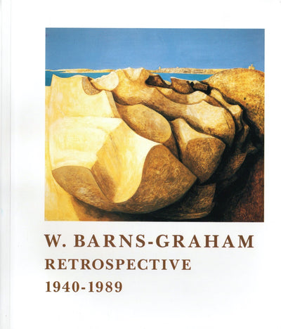A book cover with an image of an abstract painting of rocks by the sea with titles below