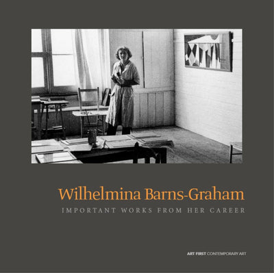 Book cover with a black and white photograph with a woman stood in an artist's studio with title below