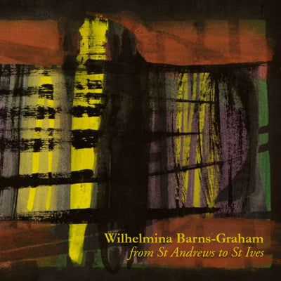 A book cover with an abstract painting in browns and yellow and purple with titles bottom right