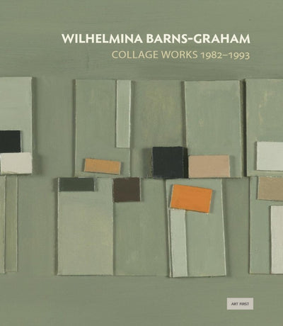 A book cover with detail of geometric collage in sage green with browns and oranges with titles top right