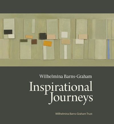 Book cover with image of a geometric collage in sage green with small rectangles of browns and orange with titles below