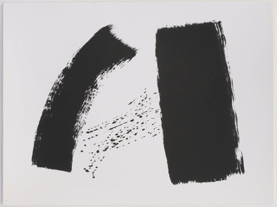 A screenprint with white background and two wide black vertical brushstrokes